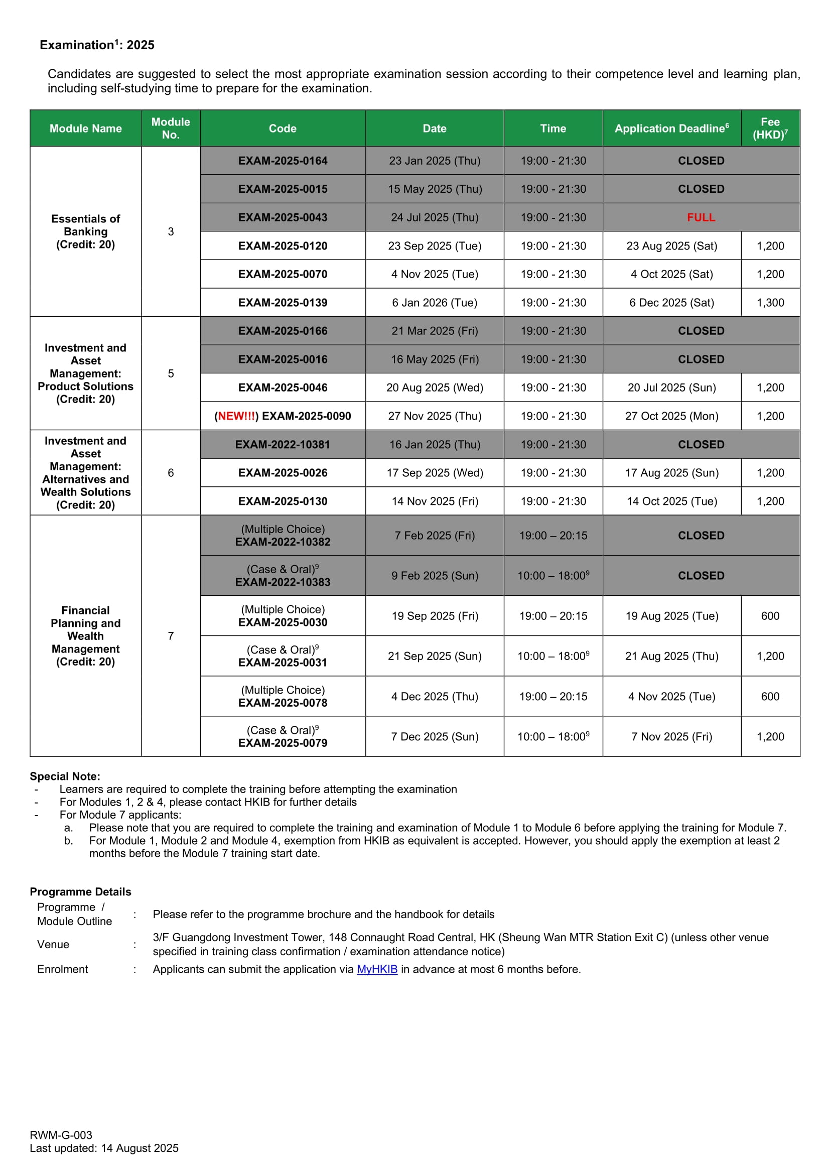 Training Schedule Page 2